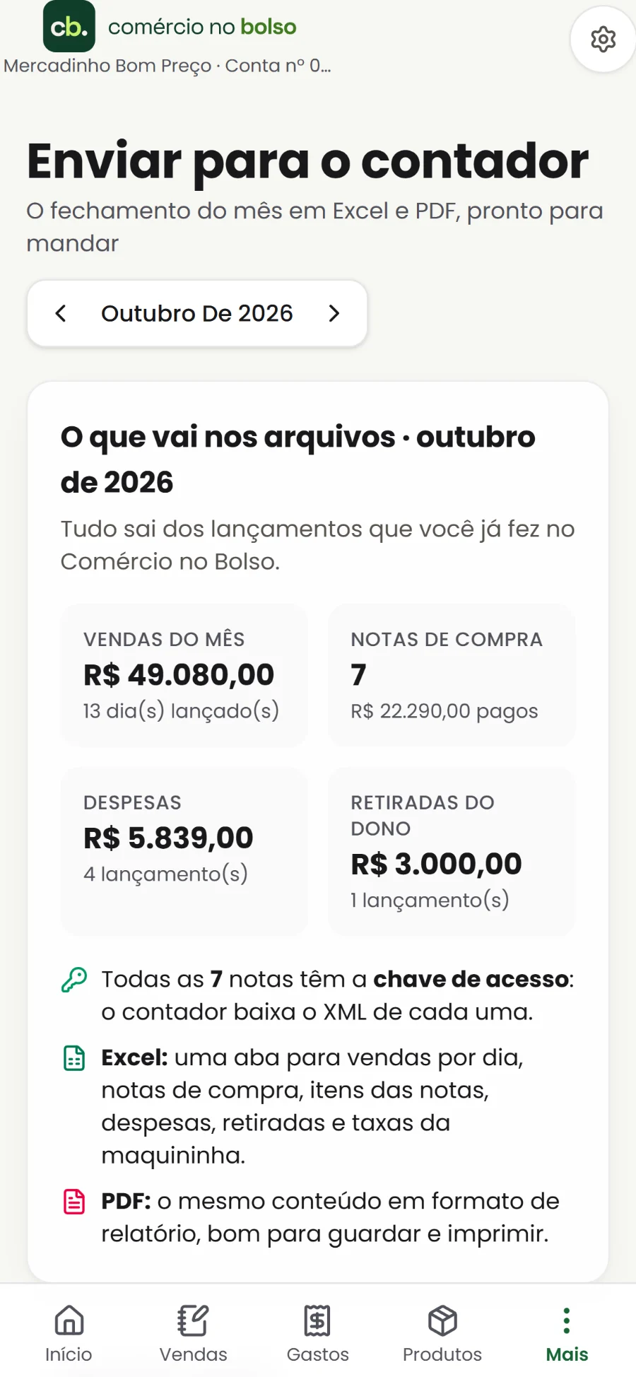 Fechamento para o contador